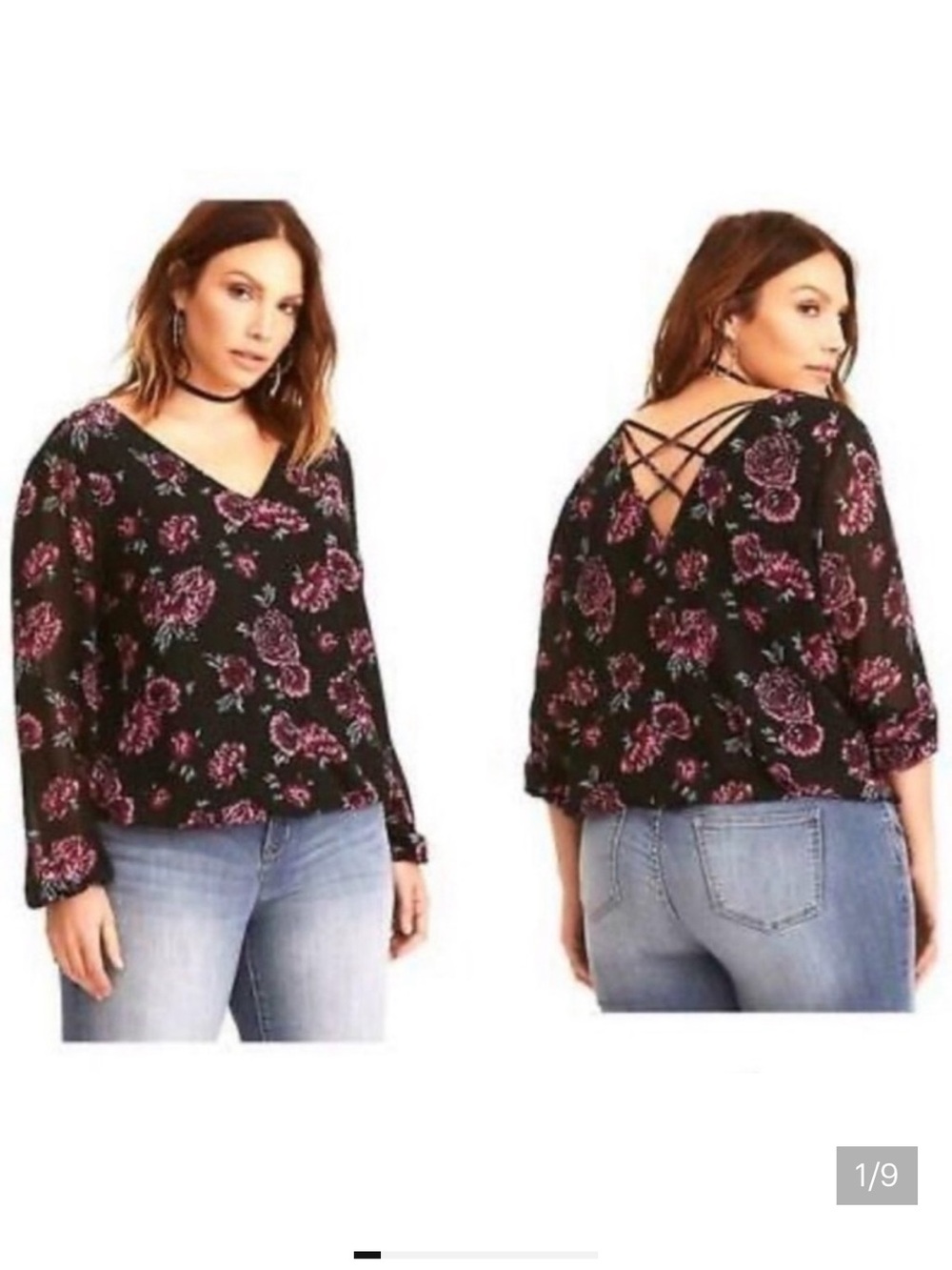 Torrid floral strappy back top 6X plus size black purple